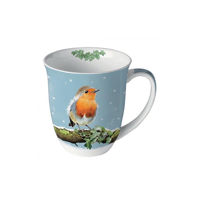 Ambiente Cup Winter Robin, Height Approx. 10.5 cm, Diameter Approx.