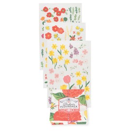 Now Designs Floursack Kitchen Towels Quick Dry Cotton Hand Towel Set, 3 Count, Flowers of The Month, 20 x 30 in