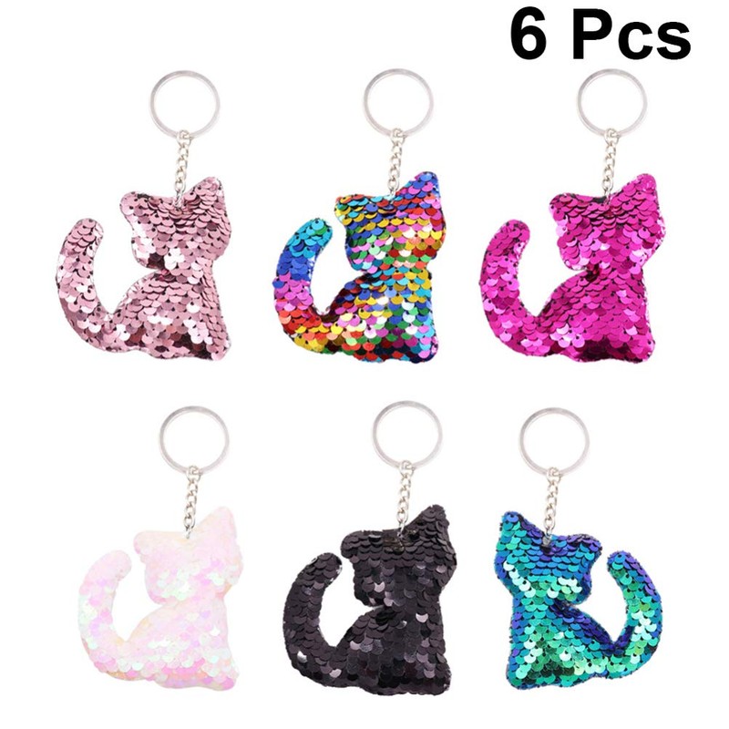 TOYANDONA Sequin Cat Key Ring, 6 Pieces, Sequin Key Ring,