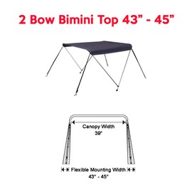 Oceansouth 2 Bow Bimini Top Boat Cover with Integrated Storage Boot (Mounting Width 43" - 45")