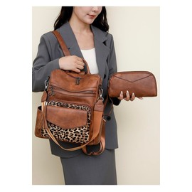 BOHJPIS Women's Backpack Waterproof Anti-Theft Lightweight PU Fashion Travel Multipurpose Shoulder Bag Handbag Backpack, Leopard pattern