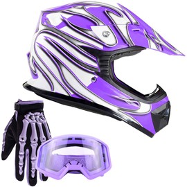Typhoon Youth Kids Offroad Gear Combo Helmet Gloves Goggles DOT Motocross ATV Dirt Bike Motorcycle Purple - XL