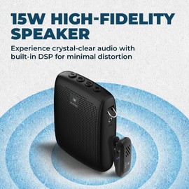 WinBridge Wireless Voice Amplifier with Bluetooth Lavalier Lapel Microphone for Teachers,Portable Speaker and Wireless Clip On Microphone System, Mini Megaphone Speaker Mic Set 15W 2600mAh WB005