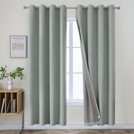 Joydeco Sage Green Black Out Curtains 84 Inch Long 2 Panels Set, Faux Textured Linen Thermal Insulated Burlap Curtain & Drapes, Grommet Room Darkening Drapes for Bedroom Living Room