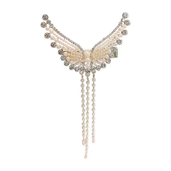 Crystal Pearl Butterfly Hair Claw Clip Non-slip Barrette Sparkly Hold Hair Jaw Clips Alligator Clip Gifts for Women Tassels Hair Pin for Thin Hair Girls