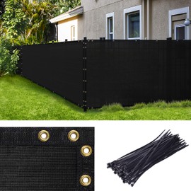 Amgo Custom Made 5' x 106' Black Fence Privacy Screen Windscreen with Bindings & Grommets, Heavy Duty for Commercial and Residential, 90% Blockage, Cable Zip Ties Included (We Customize)