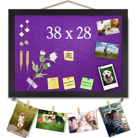 Purple Bulletin Boards Cork Board with Felt, 38x28CM Small Display Pin Board Vision Board for Walls, Jewelry, Notes, Collection, Photos, Office, Wood Framed(Black) & Felt(Purple), 1pc