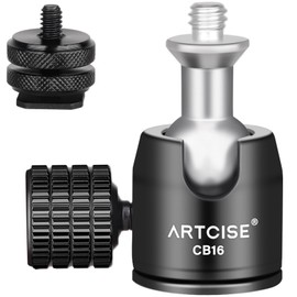 ARTCISE Small Ball Head with Hot Shoe Mount, 1/4" Screw, Lightweight, Aluminum Alloy, Mini Tripod Head, 360 Degree Rotation, Panoramic Camera Head, Compatible with Light Stand, DSLR Camera, Camcorder,