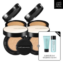 Jeong Saem Mool 에센셜 스킨 누더 쿠션 본품 + 리필) X 2SET + 물크림라이트8ml 2ea + 쿠션블러쉬파우치+스키니탭퍼프1p Essential Skin Nuder Cushion Full Set + Refill) X 2SET + Water Cream Light 8ml 2ea + Cushion Blush Pouch + Skinny Taper Puff 1p