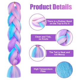Aomig Braiding Hair Extensions, 2Pcs 4 Tone Colorful Braid Hair Extension, Jumbo Braids Hair Extension Synthetic Wig, Fashion Synthetic Braid Hair Extensions for Braiding Twist Braids Hair for Women