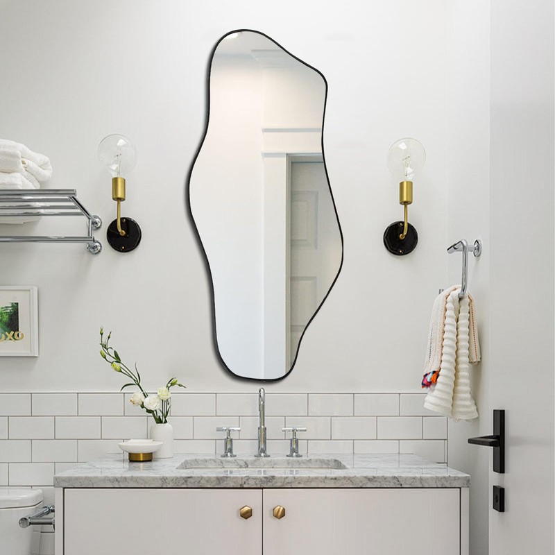 DAOYIJIAJU Irregular Wall Mirror, Asymmetrical Mirrors, 40"x17.7" Modern Bathroom Mirror