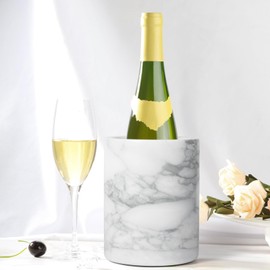 Natural White Marble Wine Chiller Bucket - Handcrafted Cylinder Cooler for 750ml Champagne & Wine Bottles, Ice Bath Container for Dinner Parties, Yachts, Luxury Gifts