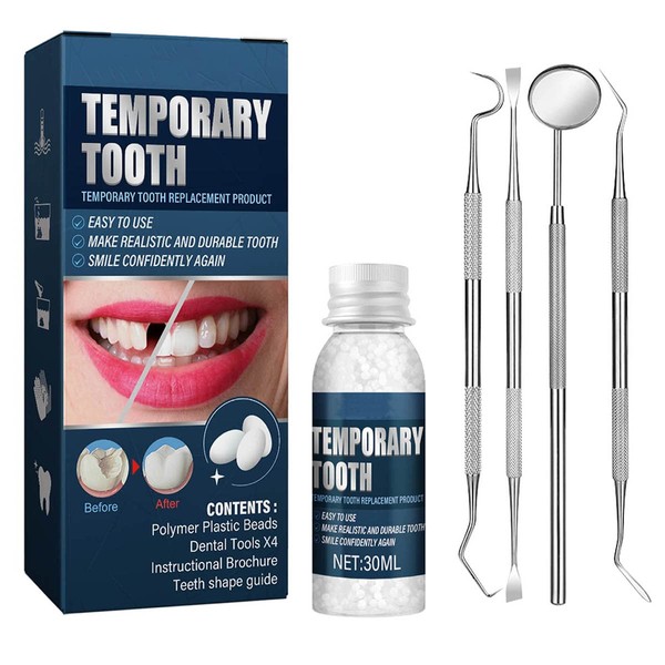 Tooth Repair Kit - Temporary Fake Teeth Replacement Kit with Dental Mirror Tools for Temporary Restoration of Missing & Broken Teeth Replacement Dentures