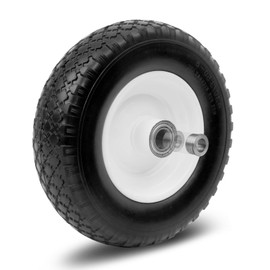 MaxxHaul 51067 12" Flat Free Solid Polyurethane All-Purpose Replacement Tire Black Wheel in 1" Bore Size With Two Bushing Adapters 1" to 5/8" With Center Hub