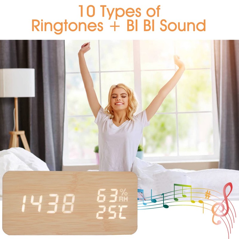 REDGO Digital Alarm Clock, Wooden Clock,USB Charging,Desk Clock/Bedside/Alarm Clock for