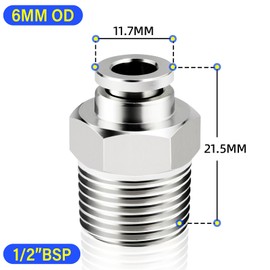 TAILONZ PNEUMATIC Male Straight 6mm Tube OD x 1/2 Inch BSP Thread Push to Connect Fittings Copper Nickel Plating TPC6-04 (Pack of 5)