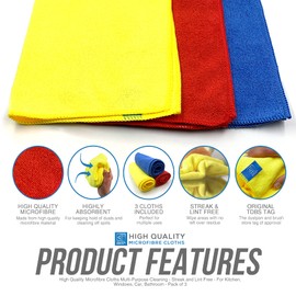 Multipurpose Microfibre Cleaning Cloth | 40cm x 40cm Super Soft, Washable and Lint Free Microfibre Cleaning Cloths for Wiping Your Kitchen, Bathroom, Windows, and Cars (3 Microfibre Cloth)