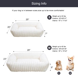 wowohpet Corduroy Fleece Cute Dog Bed for Small Meduim Dogs, Rectangle Orthopedic Pet Bed for Indoor Puppy and Kitten, Furry Cat Beds Washable Cover with Non-Slip Bottom,25x20x7inches,Cream