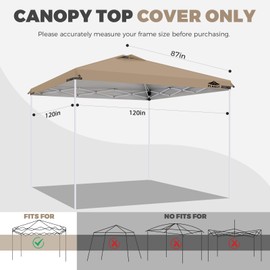 10x10ft Replacement Canopy Top with Air Vent, Waterproof & UV Protection Canopy Tent Top Cover for Straight Leg Canopy Frame - for Outdoor, Patio, Event, Trade Show (Khaki, 10x10ft)