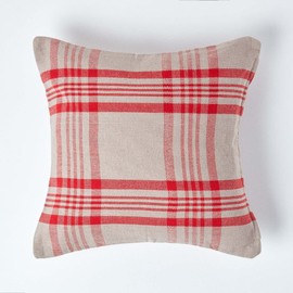 HOMESCAPES Large Grey & Red Tartan Cushion Cover, 100% Cotton, 24 x 24 Inches or 60cm x 60cm, A Great Fit for Sofa or Settee Cushion Cover, or as Display Cushion Cover for your Bed or Conservatory