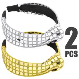 BOOMTOP Pack of 2 Glitter Headbands, Sequin Hair Bands, Metallic Hair Accessories with Knot, Women's Wide Headbands, Gold, Silver, for Carnival, Music, Festival, New Year's Eve, Christmas, Women,