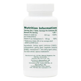 Natures Plus Vitamins D3 & K2-90 Tablets - Promotes Bone Support, Immune Function, Cardiovascular Health & Mood Balance - Vegetarian, Gluten Free - 90 Servings