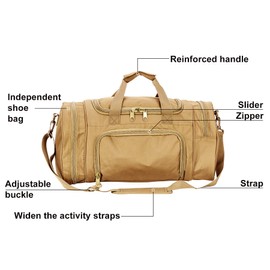 ZSearARMY Gym Duffel Bag for Men Sports Duffel Bag with Shoe Compartment, TAN-Model A, Military Duffel Bag Gym Bag Sports Duffel Bag