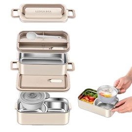 JSWKKGD Stainless Steel Lunch Box with Soup Bowl,Stackable Stainless Steel Lunch Box,Large Capacity Lunch Container for Adult,Leak Proof Lunch Box,Bento Box Adult with Cutlery