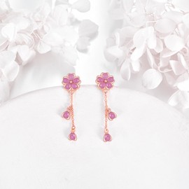 VONALA Kirschblüte Quaste Ohrringe 925 Sterling Silber Rosenquarz Rosa Blume Dangle Ohrringe Schmuck Geschenk für Frauen Weihnachten