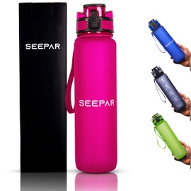 SEEPAR 1-Liter Water Bottle with Time and Hydration Markers, Durable and Leak-proof Water Bottle, Best Water Bottle to Stay Hydrated All Day, Comes in 4 Eye Catching Colours (Pink)
