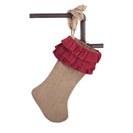 Fennco Styles Capucine Ruffled Holiday Design Burlap Ruffle Stocking 13"x19" (Red)