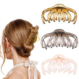 Gjinxi Large Hair Claw Clips, 3PCS Big Octopus Hair Clip For Thick Long Straight Hair, Non Slip Strong Grip Jaw Clip, Vintage Hair Styling Accessories for Women Girls