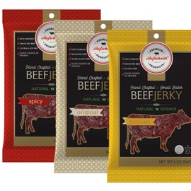Aufschnitt Grass Fed Beef Jerky - Low Sodium, Certified Kosher - Made in USA - Keto Friendly - 3 Pack, Variety