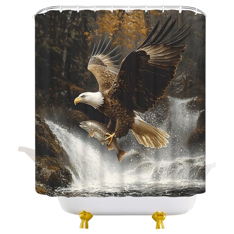 YOZSLGU Eagle Shower Curtain Powerful Bird Wildlife Fabric Bathroom Decor