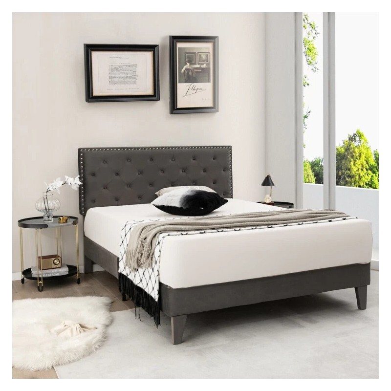 COSTWAY Full Size Modern Upholstered Platform Bed Frame Bedroom With