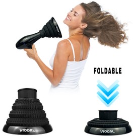 Collapsible Hair Dryer Diffuser,Silicone Dryer Hair Diffuser for Curly Hair- ​​​Lightweight Portable Travel ​Folding Design ​Fit Most Hair Dryers with Nozzle Diameter D-1.57Inch to 1.96 Inch (Black)