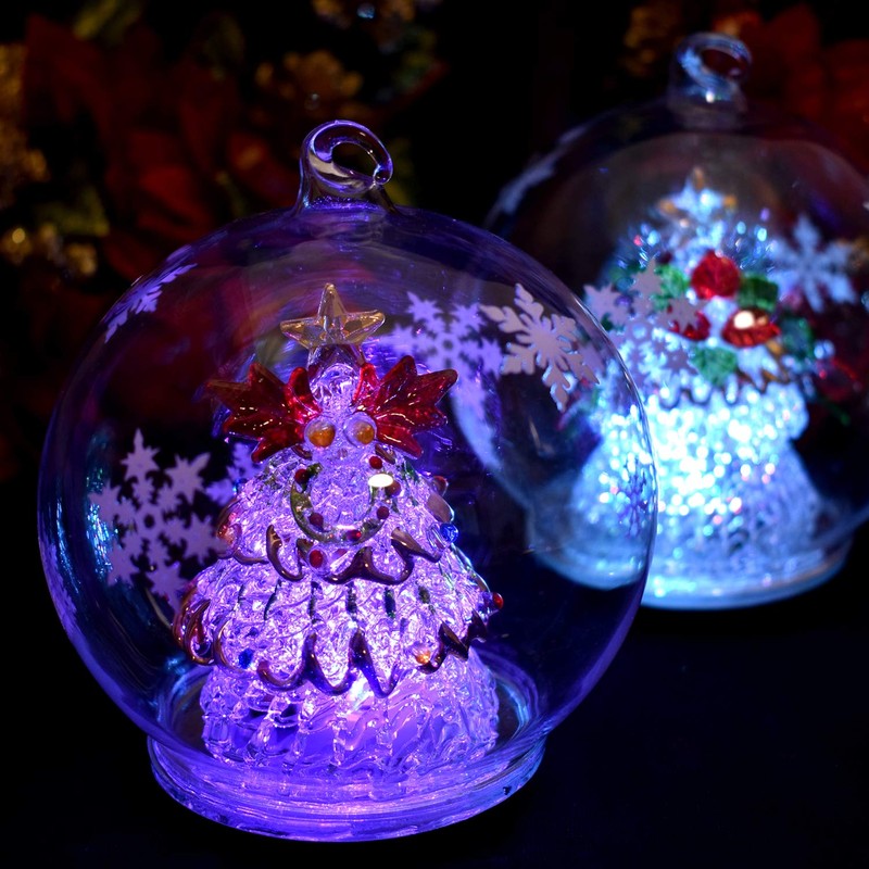 Four Cart Cute Handmade Glassware LED Dome Green Tree