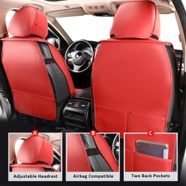 MIROZO Seat Covers Full Set,Waterproof Faux Leather Car Seat Covers Breathable Car Seat Protector Universal Automotive Vehicle Cushion Cover for Most Sedan, Truck and SUV (Full Set, Wine Red