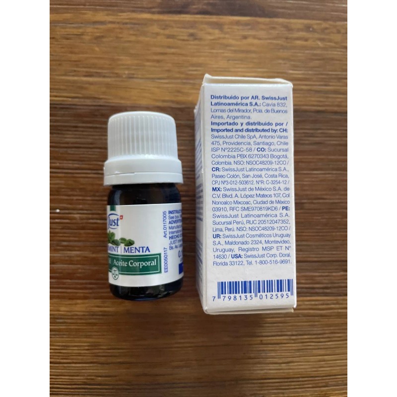 Swiss JUST Aceite Esencial Menta Peppermint Essential Oil 5ml New