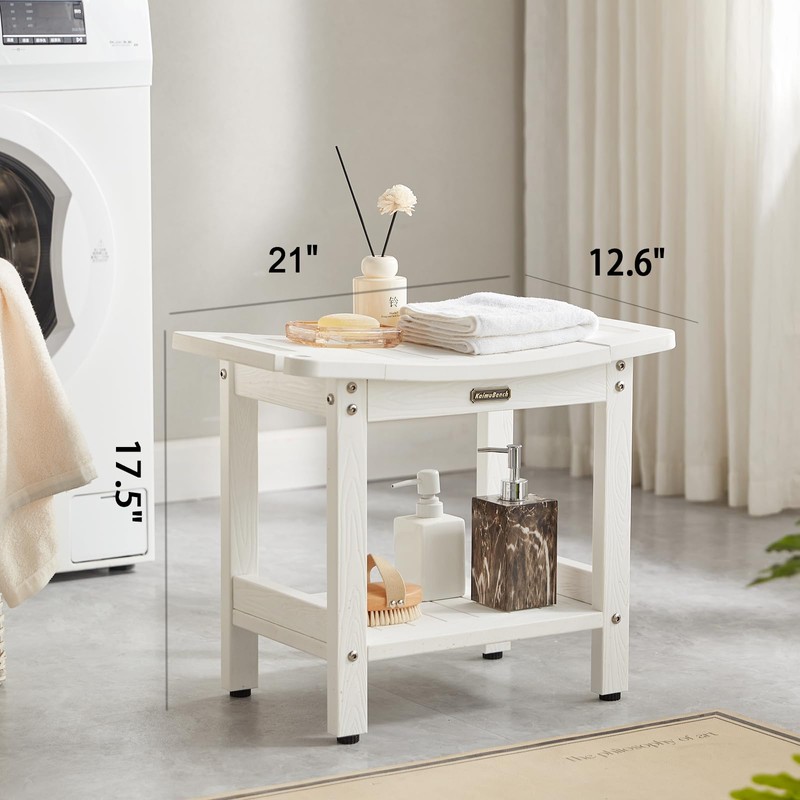 Waterproof Shower Bench, White Poly Shower Stool for Shaving Legs,