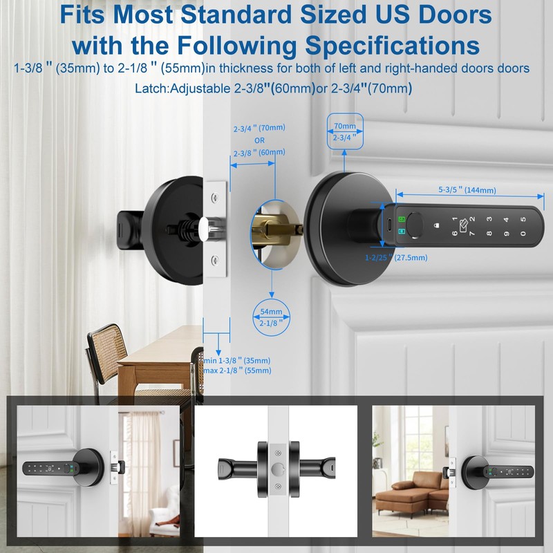 Foxgard Smart Fingerprint Door Lock:Fingerprint Door Knob-Biometric 5-in-1 Finger Print