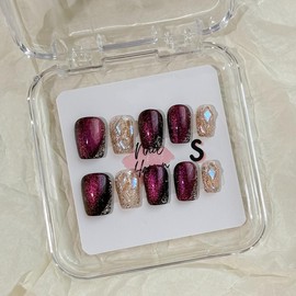 NailHaven|short nails collection continued|  handpainted cute designs| acrylic press-on| fake nails |Handmade | high quality Press on nails 10 pcs|reusable nails|nail art|nail charm|handmade press ons|uña sacri lic as - Color: S55, SIZE: Extra small