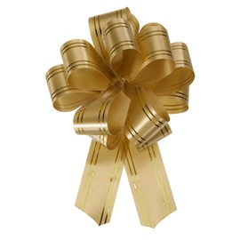 sourcing map 5pcs 4 Inch Large Pull Bow Metallic Gold Gift Wrapping Bows with Gold Edge for Wedding Baskets Presents Christmas
