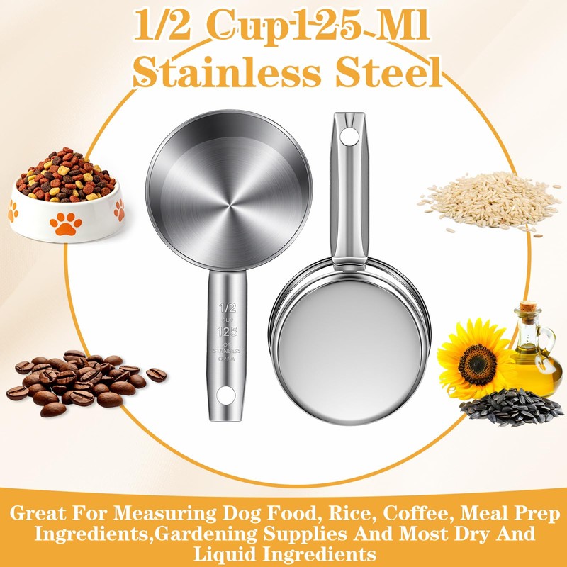 6 Pcs Stainless Steel Measuring Cups 1/2 Cup - 125ml