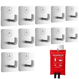 Briwooody 12 Pack Adhesive Wall Hooks for Fire Blankets, Stainless Steel Emergency Fire Blanket Hook Waterproof and Fireproof for Home Bathroom Office Indoor Outdoor Wall Hanging