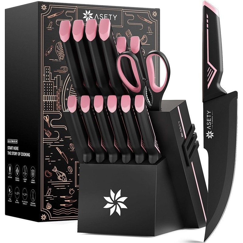 Knife Set - 15 PCS Kitchen Knife Set with Built-in