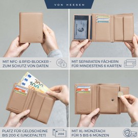 VON HEESEN® Wallets Men & Women, taupe, With XL coin compartment