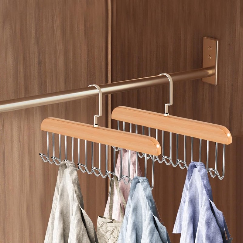 Closet Belt Hanger, 2 Pcs Wooden Sturdy 8-Hook Belt Holder,