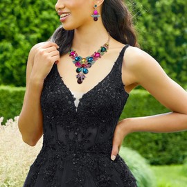 EVER FAITH Rhinestone Crystal Wedding Flower Leaf Teardrop Necklace Earring Set Multicolor Gold-Tone