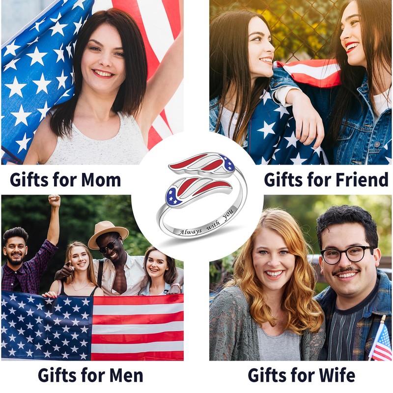 American Flag Ring 925 Sterling Silver Patriotic Adjustable Thumb Rings